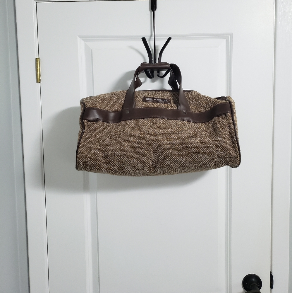 PIERRE CARDIN Brown Tweed Duffle Travel Bag - Picture 4 of 15